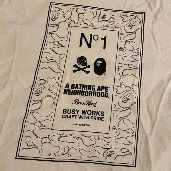 BAPE A Bathing Ape x Neighborhood Collab Men’s Large White Short Sleeve Shirt - Picture 2 of 5